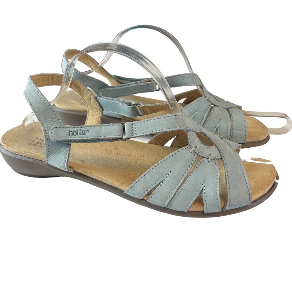 Hotter Flare Comfort Concept Light Dusty Blue Leather Sandals Casual Shoes 9.5